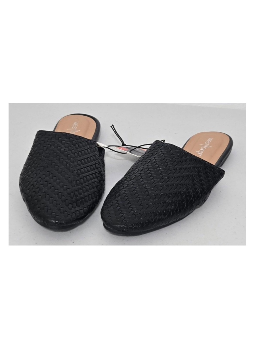 New West Loop Loafers Womens Small 5 6 Black Woven Vegan Leather Mules shoes NWT